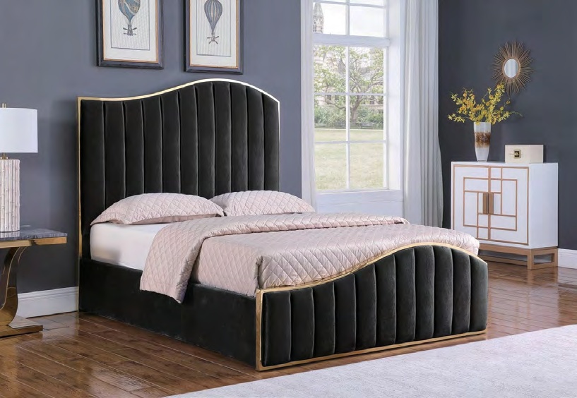 7401Q-BK Black Upholstered Platform Bed