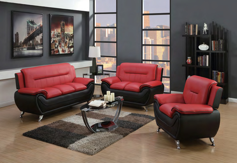 9941 / 9942 / 9943 Red & Black PU Sofa Collection
