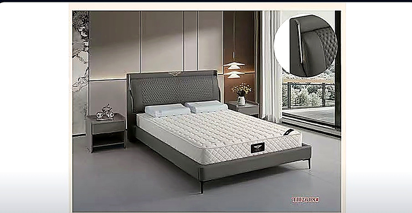 001-2608 Premium Dark Gray Genuine Leather LED Bed